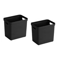 2x Kunststof opbergbakken/opbergmanden zwart 25 liter - Opbergbox - thumbnail
