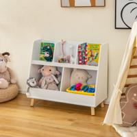 Kinderboekenkast en Speelgoedopbergmeubel 5 Vakken 2 Niveaus Massief Houten Poten voor Slaapkamers Kinderkamer Wit