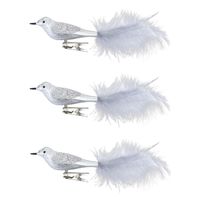 3x stuks decoratie vogels op clip zilver 20 cm   -