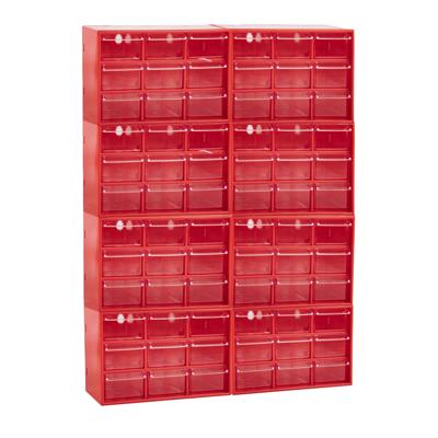 Sorteerbakjes spijkers/schroeven - 72x lades - 18.5 x 10 x 12 cm - opbergkastjes - ophangbaar - rood