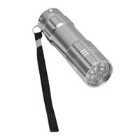 1x Kleine 9x LED krachtige pocket zaklamp - zilver - 9 cm - met batterijen en koordje