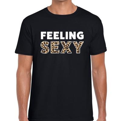 Feeling sexy tekst - verkleed t-shirt - zwart - heren - foute party - panterprint