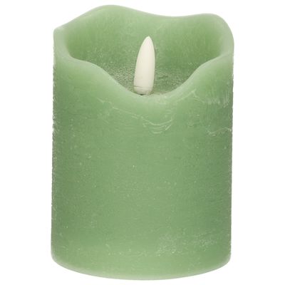 LED kaars/stompkaars - mintgroen - D7,5 x H10 cm - timer - 3D vlam LED kaars/stompkaars - mintgroen - D7,5 x H10 cm - timer - 3D vlam