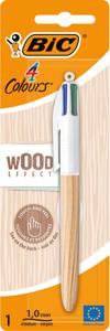 Bic Colours Wood Style, 4-kleurenbalpen, medium, klassieke inktkleuren, op blister