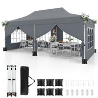 300 x 600 cm Paviljoen met 6 Afneembare Zijwanden UV-Bescherming 50+ Partytent Tuinpaviljoen voor Feesten Bruiloften Grijs