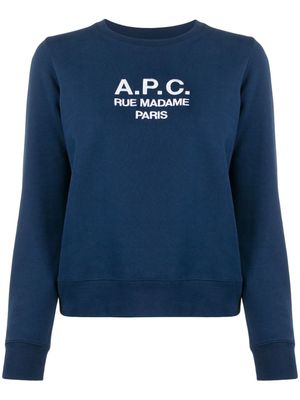 A.P.C. sweat à logo brodé - Bleu