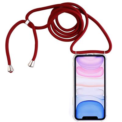 Vierhoek anti-val trasparent TPU mobiele telefoon geval met Lanyard voor iPhone 11 (rood)