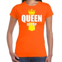 Koningsdag t-shirt Queen of pop met kroontje oranje voor dames - thumbnail