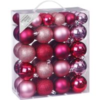 50x stuks kunststof kerstballen fuchsia roze en lichtroze 4 en 6 cm mat/glans   -