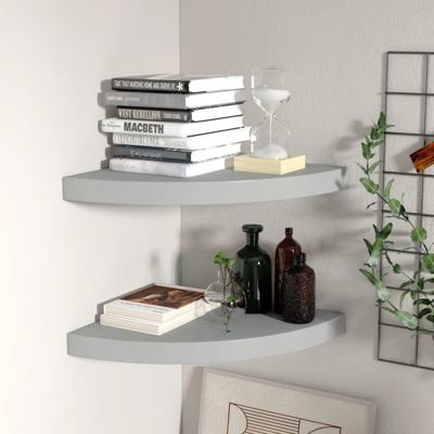 Hoekschappen zwevend 2 st 35x35x3,8 cm MDF grijs Hoekschappen zwevend 2 st 35x35x3,8 cm MDF grijs