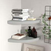 Hoekschappen zwevend 2 st 35x35x3,8 cm MDF grijs Hoekschappen zwevend 2 st 35x35x3,8 cm MDF grijs