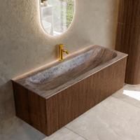 Badmeubel Mondiaz Kurve-Dlux | 120 cm | Meubelkleur Walnut | Wastafelkleur Oza | Solid surface | Wasbak midden spoelbak | 1 kraangat