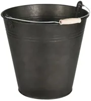 Mega Collections Zinken Emmer Vintage Black - Ø25 × H22 cm - Met Houten Handvat