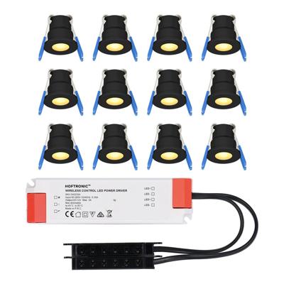 Set van 12 Milano LED Mini Inbouwspots met trafo - 12 Volt 3 Watt 200 lumen - Plat 34mm - 2700K - IP65 waterdicht - Zwart