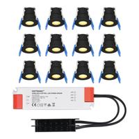 Set van 12 Milano LED Mini Inbouwspots met trafo - 12 Volt 3 Watt 200 lumen - Plat 34mm - 2700K - IP65 waterdicht - Zwart