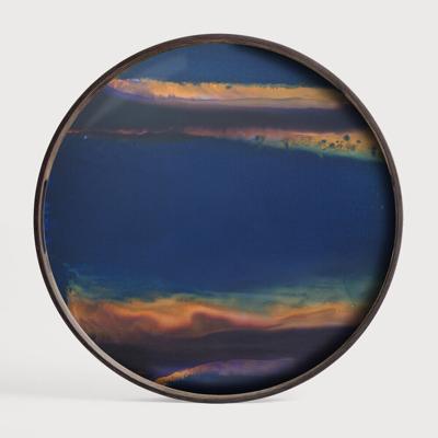 Ethnicraft Rond Dienblad 'Tribal Quest' 48cm, kleur Indigo