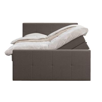 Leen Bakker - Boxspring Met Opbergruimte En Voetbord Liv Geblokt - Donker - 180x200cm - Stof - Bruin