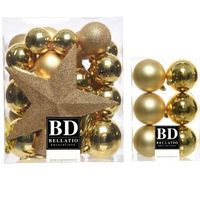 39x stuks kunststof kerstballen met ster piek goud mix 5, 6 en 8 cm