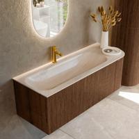 Badmeubel Mondiaz Kurve-Dlux | 125 cm | Meubelkleur Walnut | Wastafelkleur Meli | Solid surface | Wasbak linker zijde spoelbak | 1 kraangat