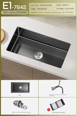 Luxe Waterval Keukenspoelbak - Zwart RVS | Enkelbak | Onderbouw | Inclusief Kraan & Zeepdispenser