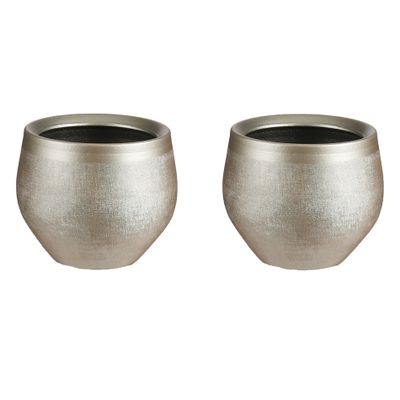 Set van 2x stuks bloempotten goud keramiek voor kamerplant H13 x D16 cm