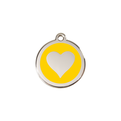 Heart Yellow roestvrijstalen hondenpenning small/klein dia. 2 cm - Reddingo