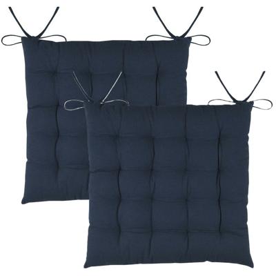 Stof Textile stoelkussens DUO - 2x - donkerblauw - 38 x 38 x 3.5 cm - touwtjes sluiting