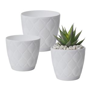 Form Plastic Plantenpot set New Age - 3x stuks - kunststof - ivoor wit - met schotel