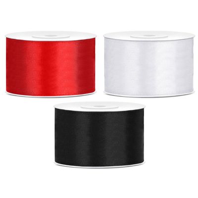 Sierlinten/cadeaulinten/satijnen linten - Set 3x stuks - wit/rood/zwart - 38 mm x 25 meter