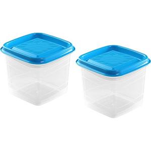 Vershoudbakjes Hega - set van 2x stuks - 0.7 liter - transparant/blauw - L11 x B11 x H12 cm