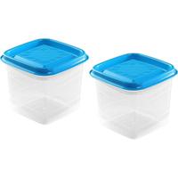 Vershoudbakjes Hega - set van 2x stuks - 0.7 liter - transparant/blauw - L11 x B11 x H12 cm - thumbnail