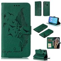 Feather patroon Litchi textuur horizontale Flip lederen draagtas met portemonnee & houder & kaartsleuven voor Huawei Y7 (2019) (groen)