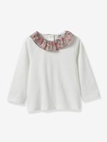 T-shirt met kraag van Liberty® stof baby - biologisch katoen CYRILLUS roze, bedrukt