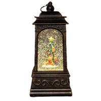 Sneeuwbol/snowglobe glitter lantaarn - kerstboom - 9 x 9 x 20 cm- met LED verlichting - warm wit