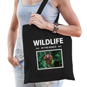 Katoenen tasje Orang oetans zwart - wildlife of the world Orang oetan aap cadeau tas