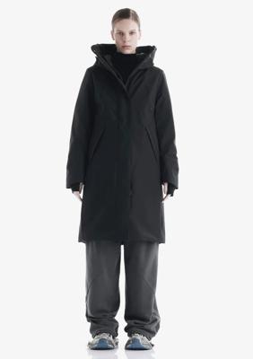 Krakatau Gaia Technical Fabric Long Parka Jas Dames Black L