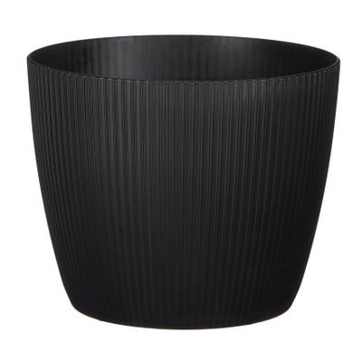 Plantenpot/bloempot kunststof zwart ribbels patroon - D19/H19 cm
