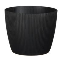 Plantenpot/bloempot kunststof zwart ribbels patroon - D19/H19 cm