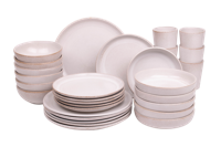 30 delige serviesset - 6 personen - Lissabon - wit met bruine spikkel - normale rand - Portugees stoneware