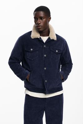 Corduroy jack met schapenvacht-effect kraag - BLUE - XL