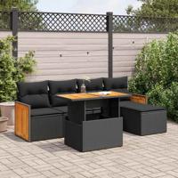 6-delige Loungeset met kussens poly rattan acacia zwart