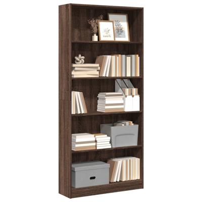 Boekenkast 80x24x176 cm bewerkt hout bruin eikenkleurig