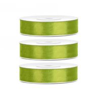 3x Lime groene satijnlinten op rol 1,2 cm x 25 meter cadeaulint verpakkingsmateriaal - Cadeaulinten