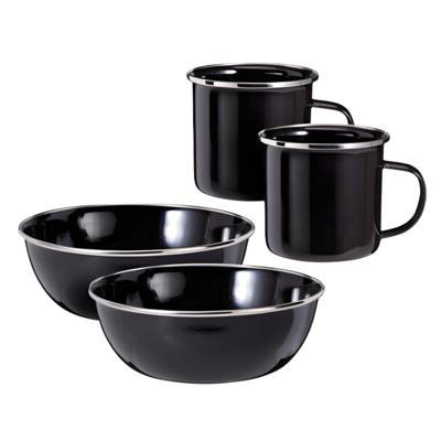 Redcliffs Outdoor servies - 4 delig - zwart - emaille - kamperen/outdoor