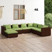 7-delige Loungeset met kussens poly rattan bruin