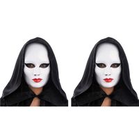 2x Witte gezichtsmaskers met rode lippen