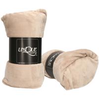 Enzo Fleece deken/plaid - 2x - beige - polyester - 130 x 180 cm