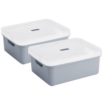 Sunware opbergbox - 2x stuks - 24 liter - donkerblauw - kunststof - transparante deksel - 45x35x18 c
