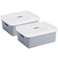 Sunware opbergbox - 2x stuks - 24 liter - donkerblauw - kunststof - transparante deksel - 45x35x18 c