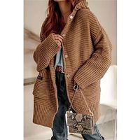 Dames Vest Trui Trui Haakwerk breien Uitgesneden Voorvak Open voorzijde Effen Kleur Dagelijks Casual Winter Herfst Blozend Roze Khaki Een maat / Lange mouw / R